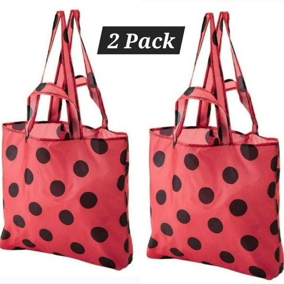 Ikea Skynke shopping tote bag Red Black Polka dot 2 Pack - Picture 1 of 9